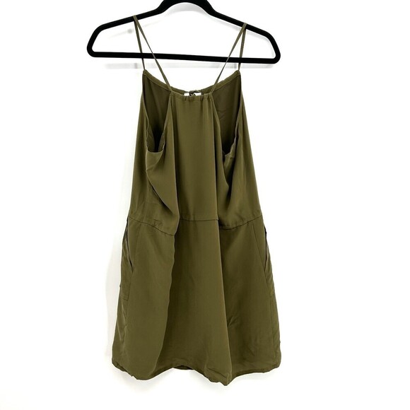 NWT CHASER Olive Green Silk Crepe Strappy Surplus Military Mini Dress Medium - Picture 2 of 5